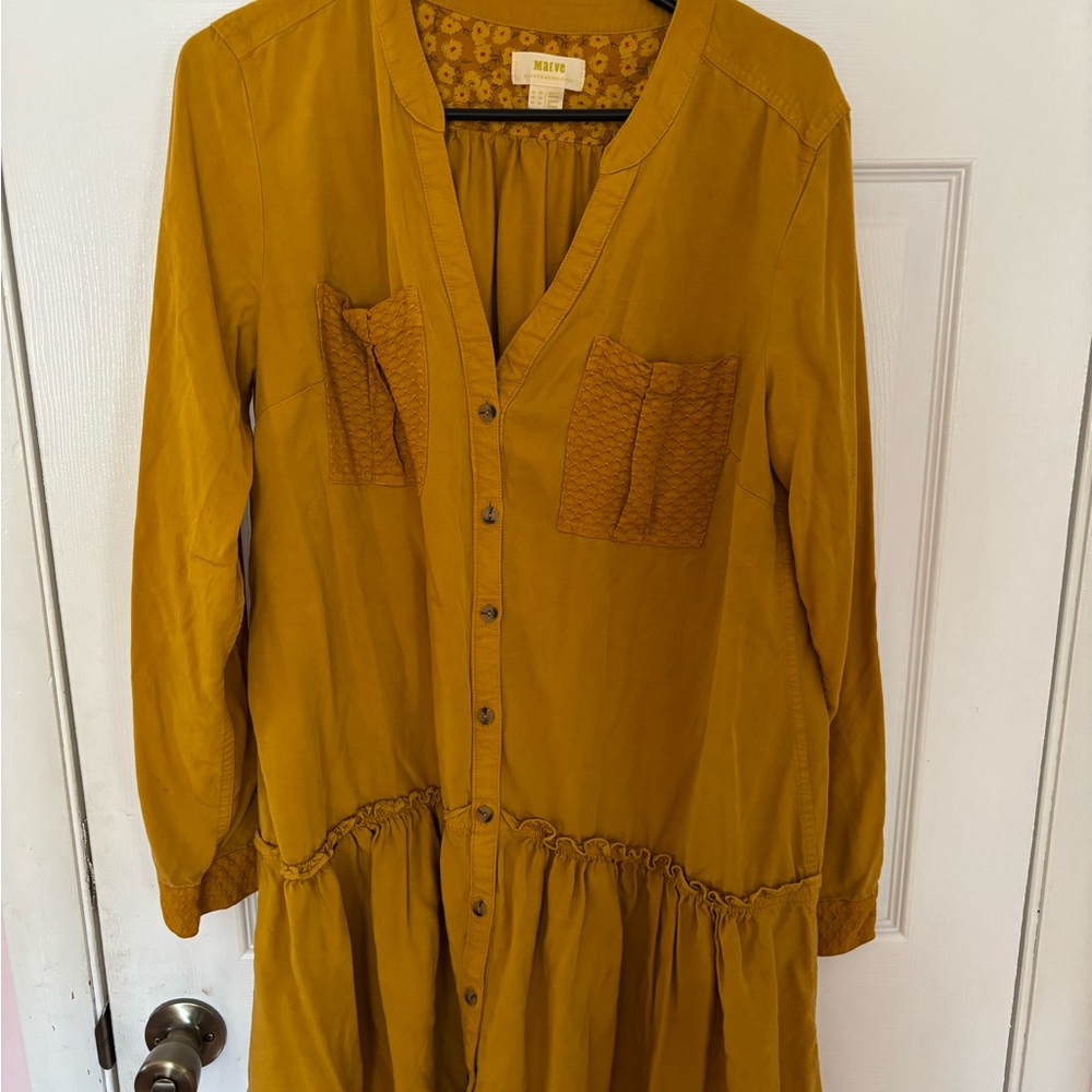 Anthropologie Maeve Mustard tunic Blouse top size Large 12